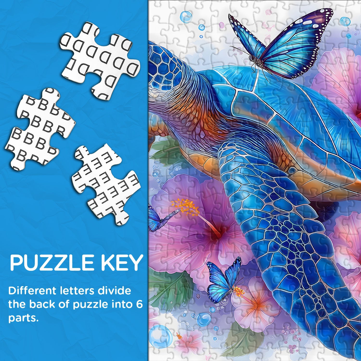Blue Turtle & Flowers Jigsaw Puzzle 1000 Pieces