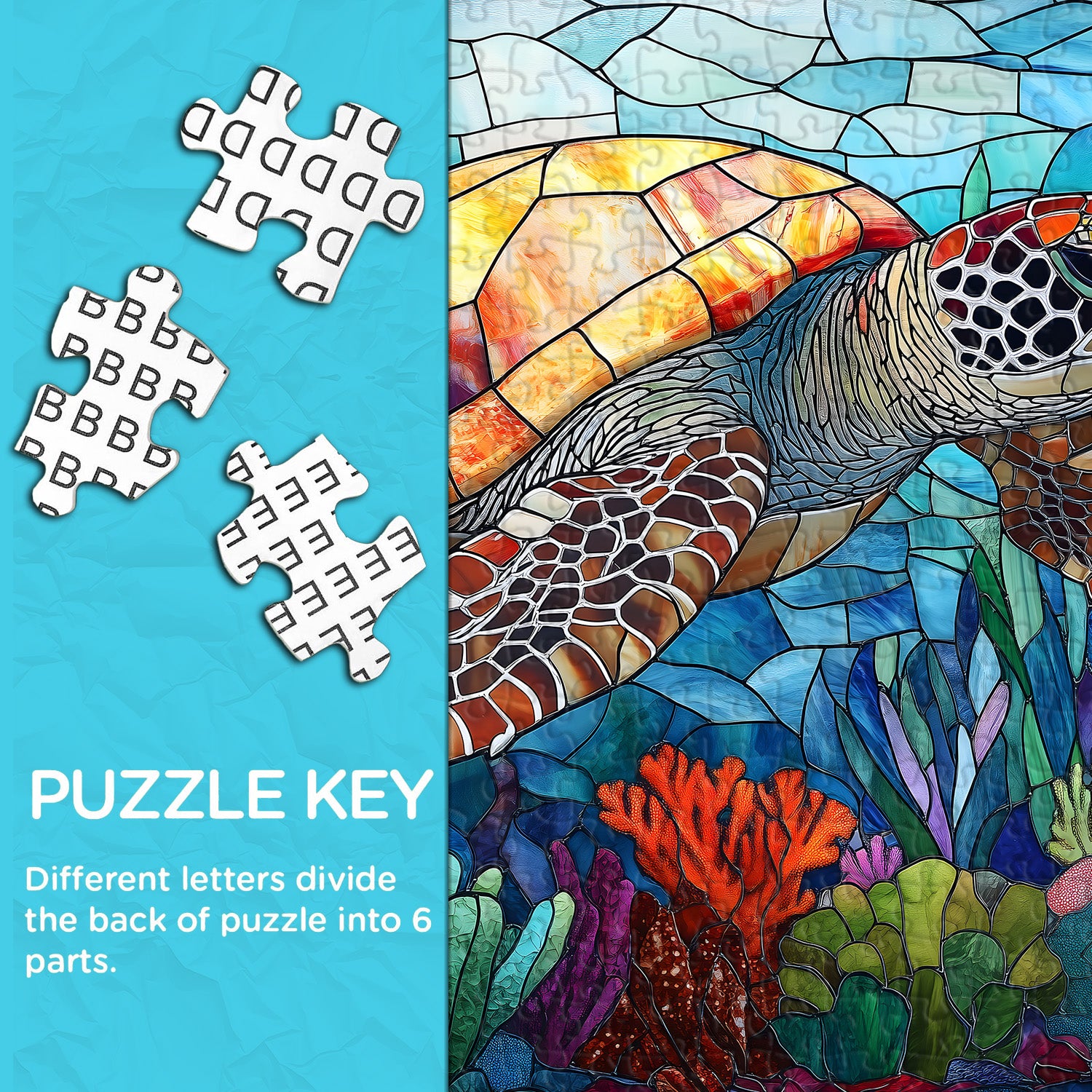 Stained Glass Sea Turtle Jigsaw Puzzle 1000 Pieces