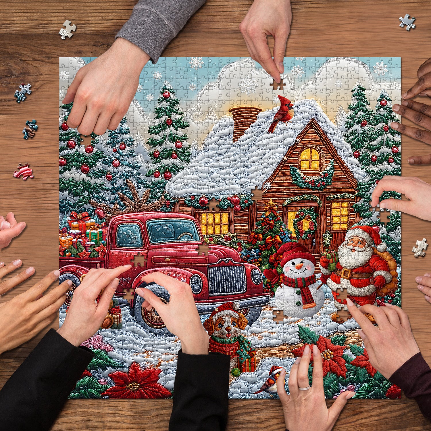 Camión rojo navidad cabaña rompecabezas rompecabezas 1000 piezas