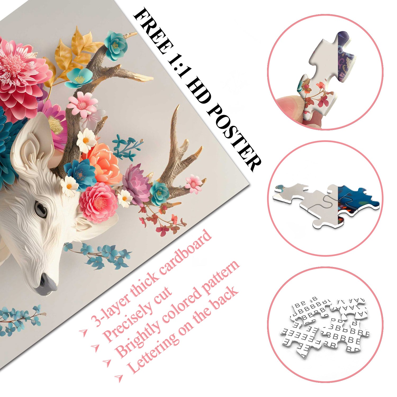 Floral Deer Jigsaw Puzzle 1000 Pieces