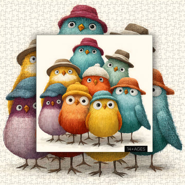 Rompecabezas de 1000 piezas con sombrero divertido y pájaros