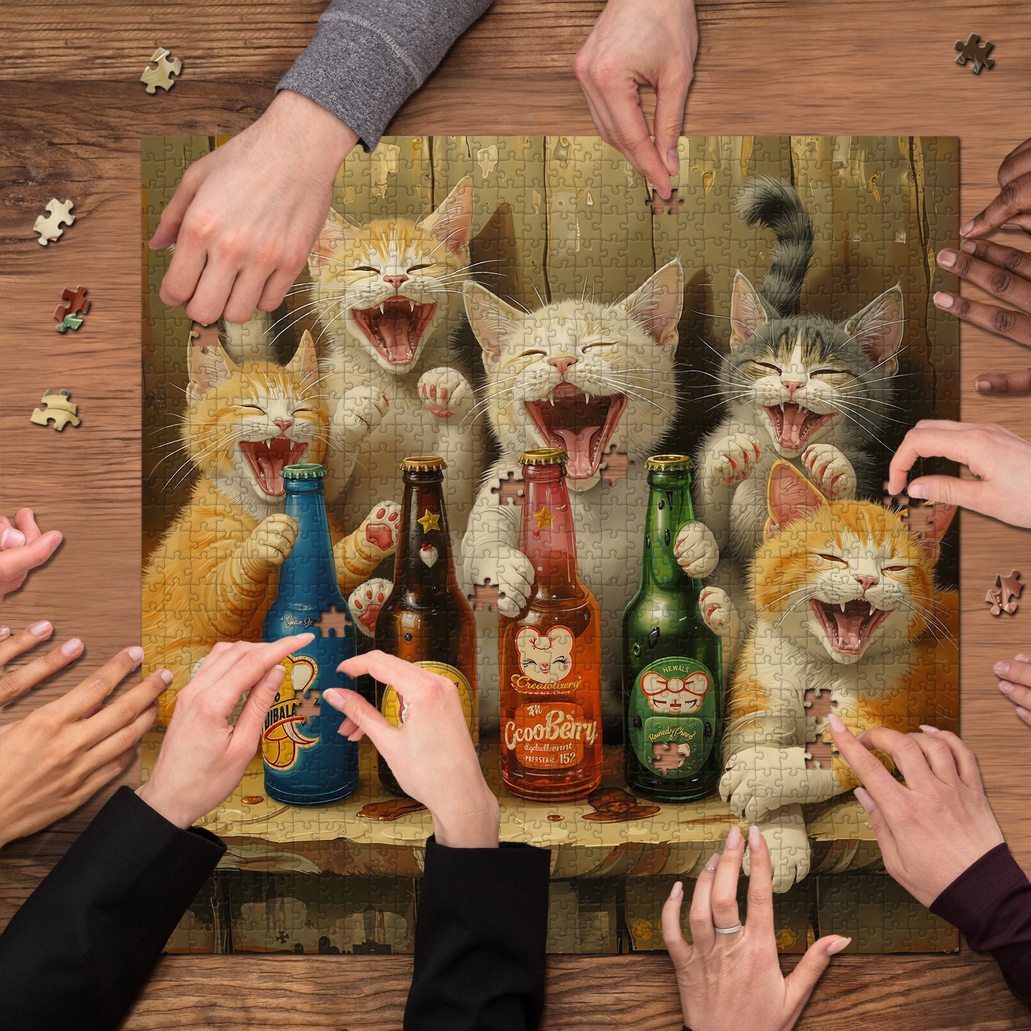 Happy Cat Wine Party Jigsaw Puzzle 1000 Pieces