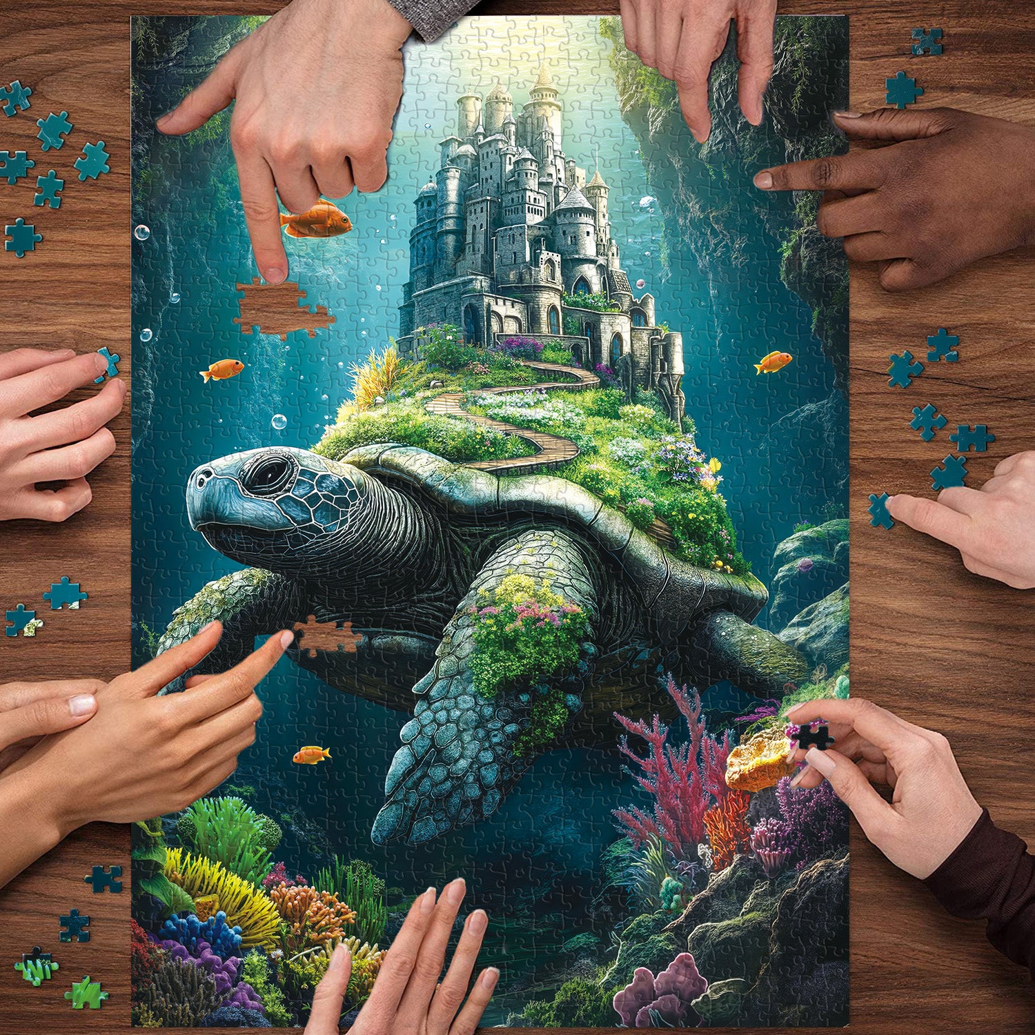 Sotto il puzzle gigante 1000 pezzi