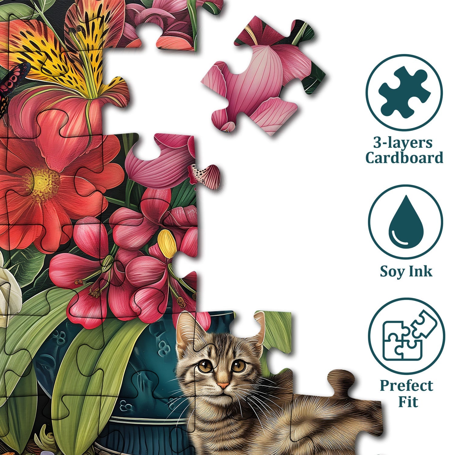 Rompecabezas de rompecabezas de flores y gatos 1000 piezas