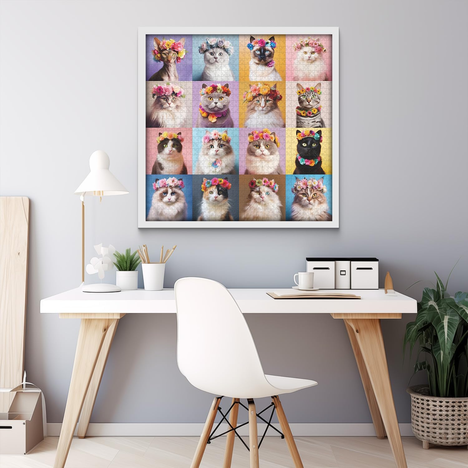 Pun puzzle 1000 pezzi di puzzle gatto della corona di fiori 1000 pezzi