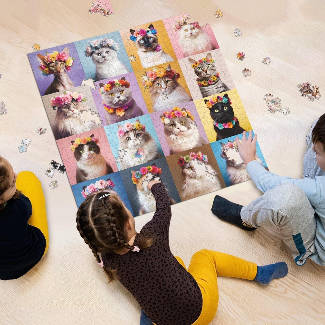 Pun puzzle 1000 pezzi di puzzle gatto della corona di fiori 1000 pezzi
