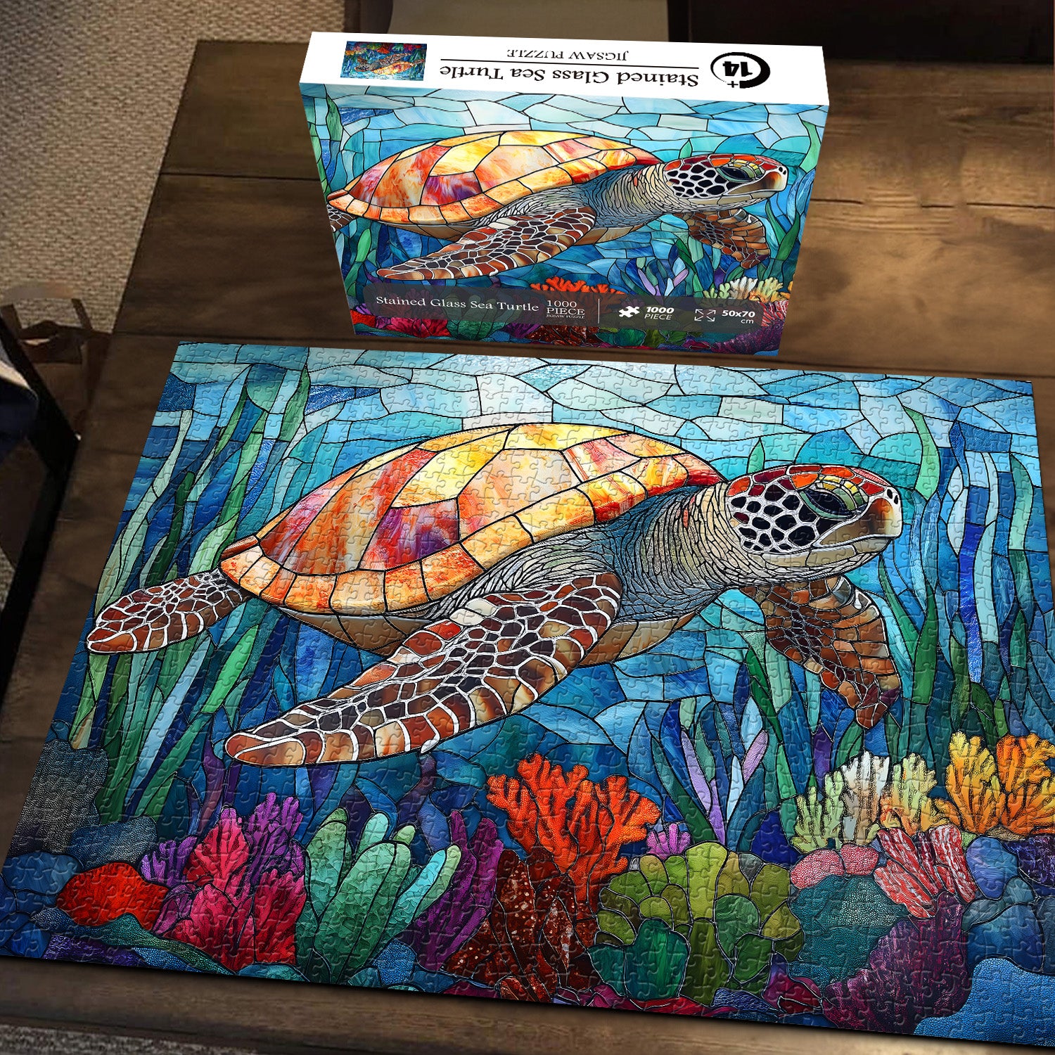Stained Glass Sea Turtle Jigsaw Puzzle 1000 Pieces