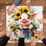 Puzzle con corona di fiori e maiale, 1000 pezzi