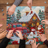 Camión rojo navidad cabaña rompecabezas rompecabezas 1000 piezas
