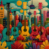 Puzzle chitarra e città, 1000 pezzi