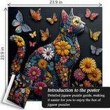 Puzzle Felino Floreale Farfalla 1000 Pezzi