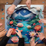 Moonlit Night Lotus Jigsaw Puzzle 1000 Pieces