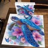 Blue Turtle & Flowers Jigsaw Puzzle 1000 Pieces
